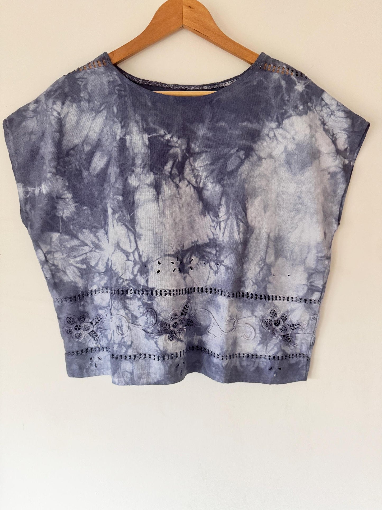 Reworked Tie Dye Top; Upcyled Linen Lace Blouse