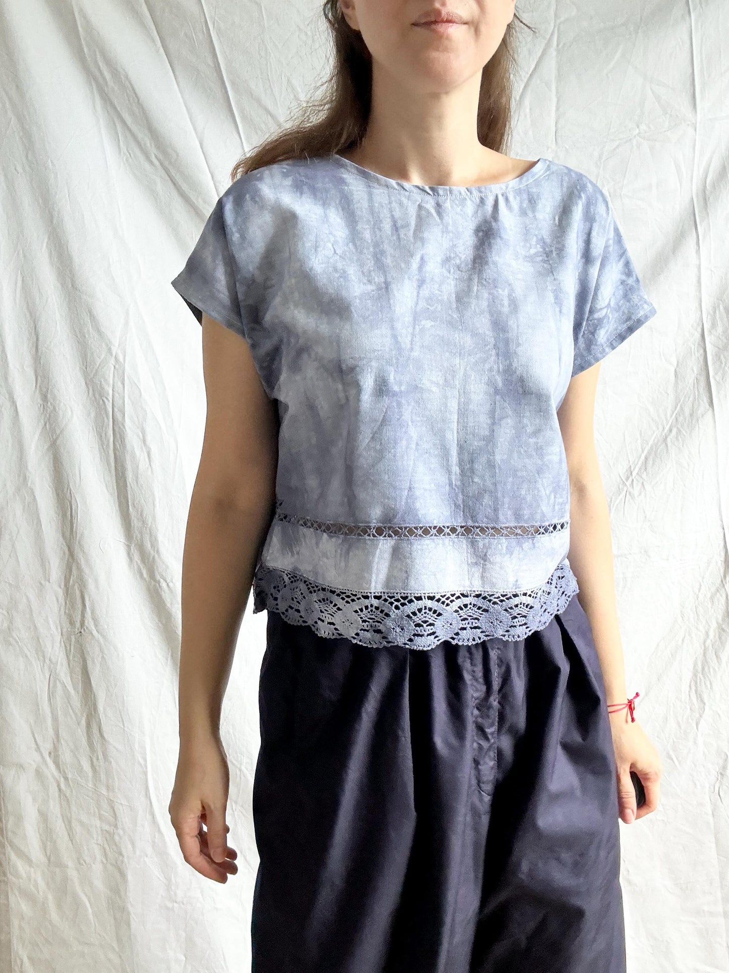 Reworked Tie Dye Top; Upcyled Cotton Lace Blouse