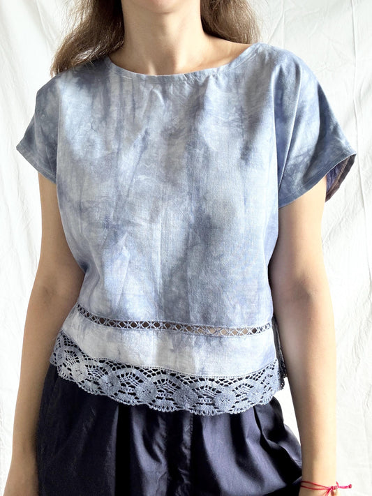 Reworked Tie Dye Top; Upcyled Cotton Lace Blouse