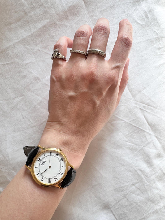 90s Seiko Mens Watch; Leather Vintage Watch