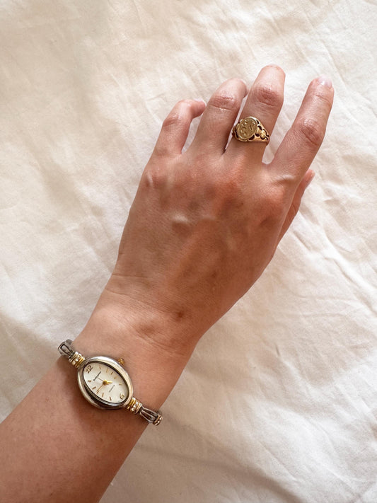 Dainty Bracelet Watch; Vintage Silver Stone Watch
