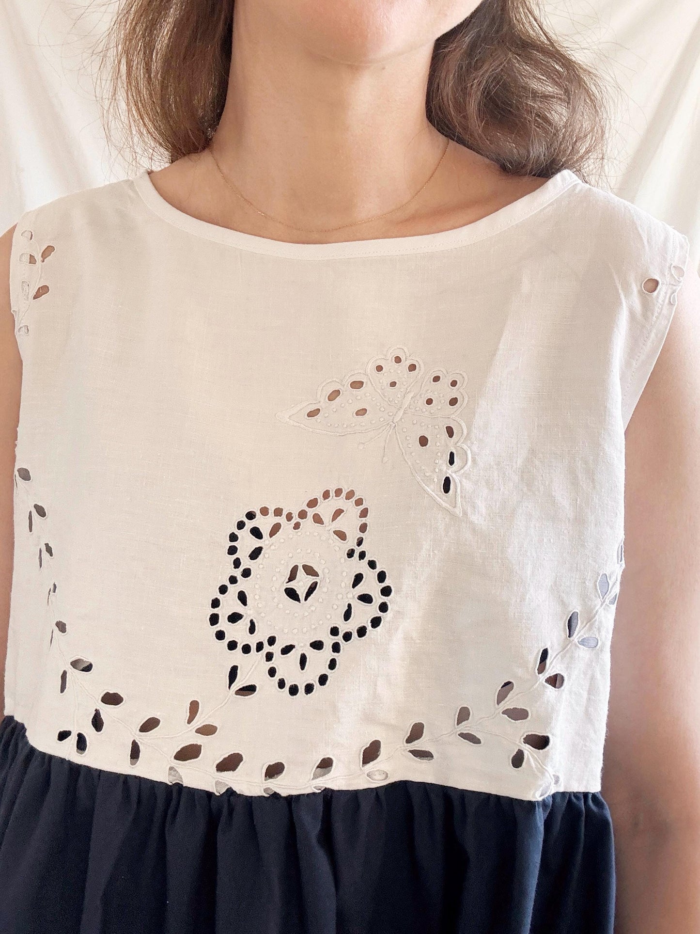 Midi Floral Cut Dress; Reworked Embroidered Dress
