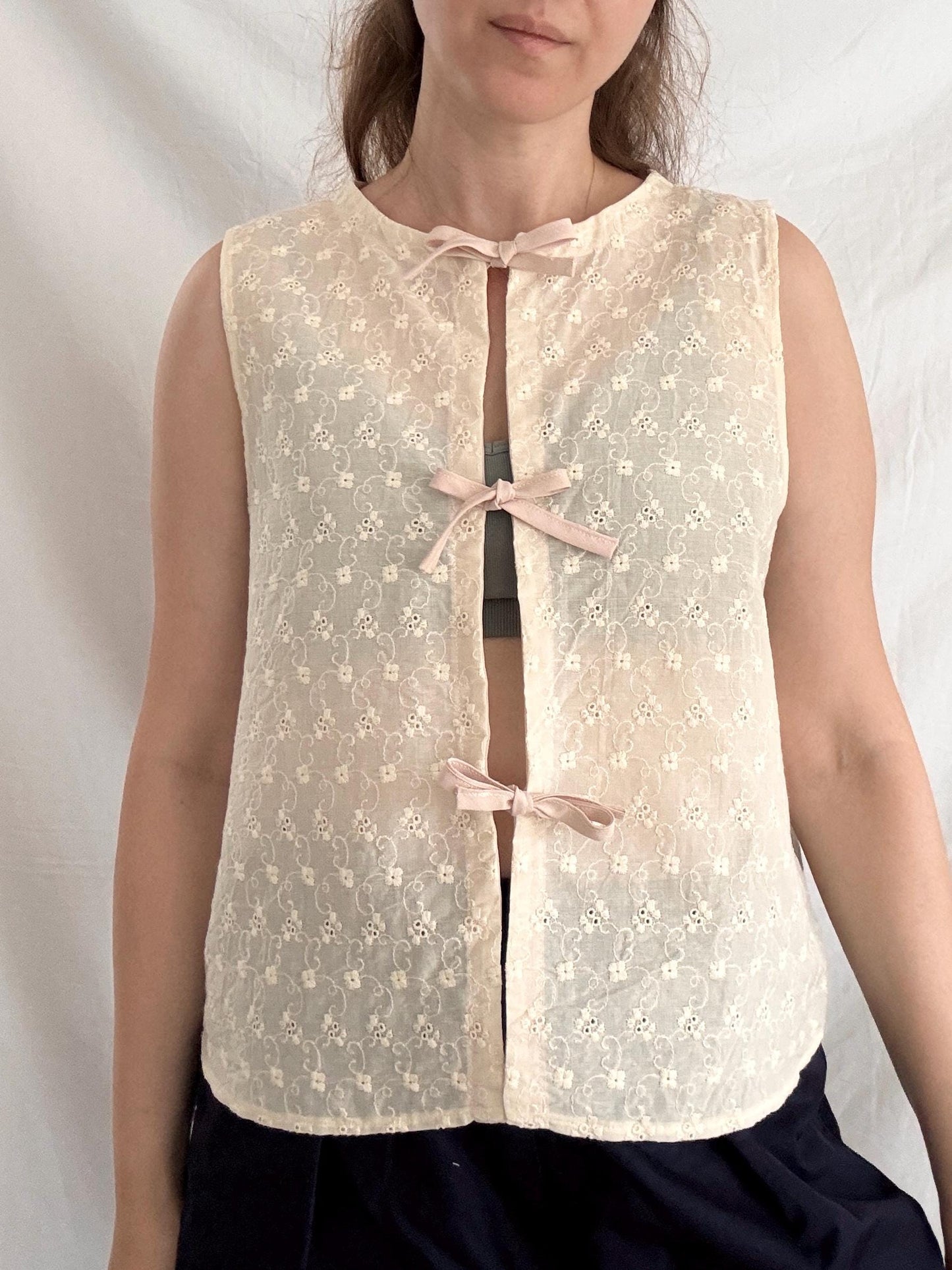 Reworked Vintage Eyelet Vest; One-of-a-Kind Reworked Top
