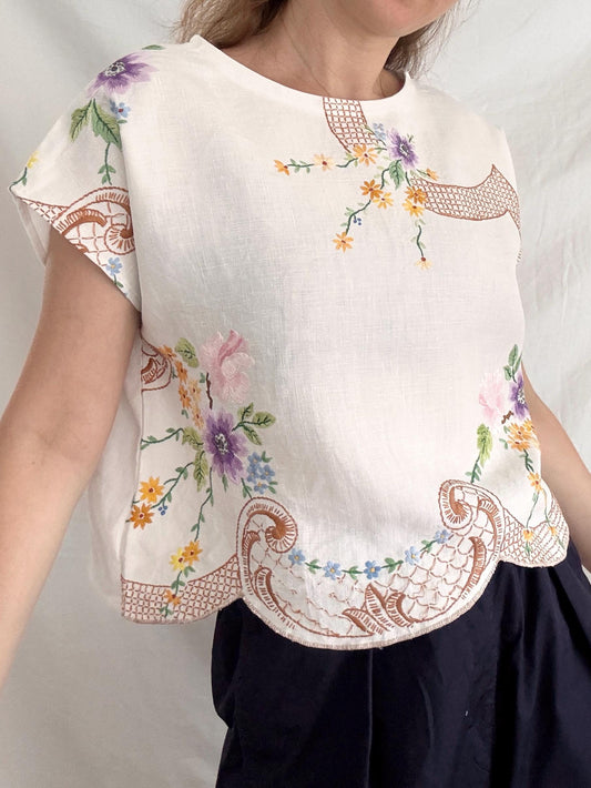 Embroidered Cottagecore Top; Reworked Top