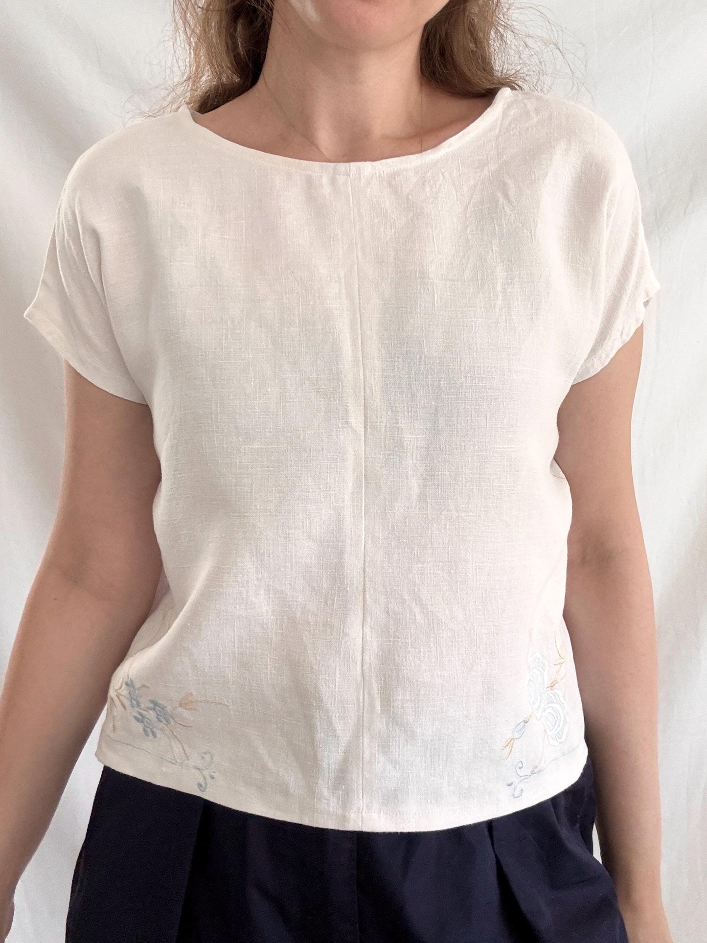 Embroidered White Top; One of a Kind Summer Top