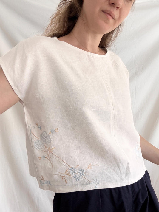Embroidered White Top; One of a Kind Summer Top