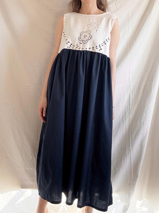 Midi Floral Cut Dress; Reworked Embroidered Dress