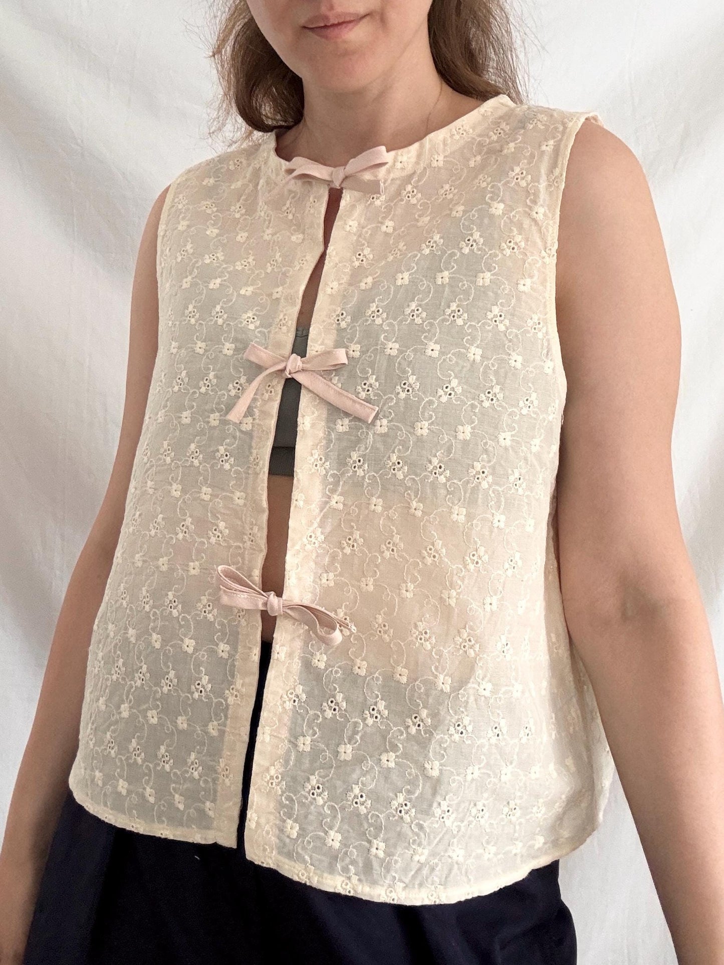 Reworked Vintage Eyelet Vest; One-of-a-Kind Reworked Top