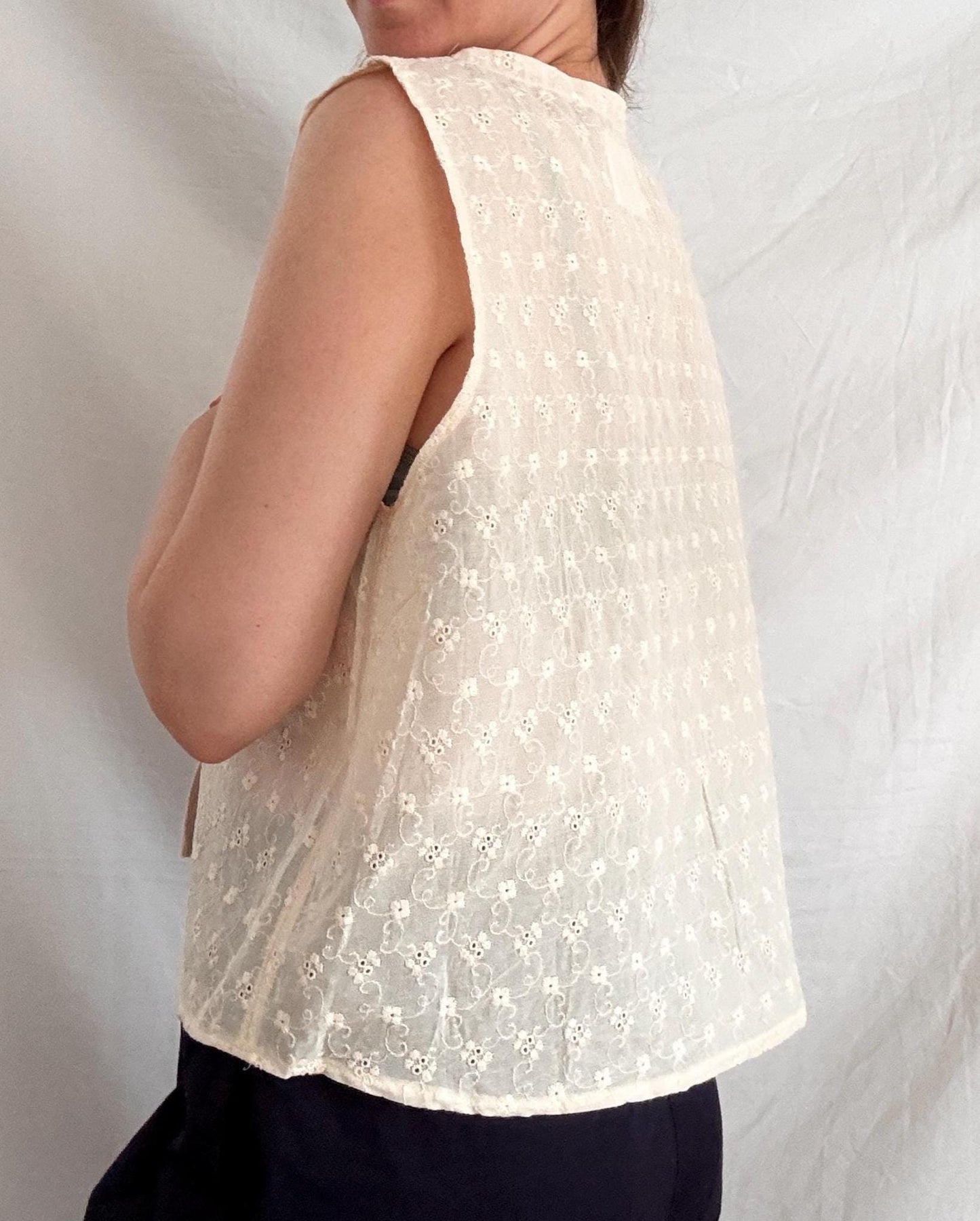 Reworked Vintage Eyelet Vest; One-of-a-Kind Reworked Top