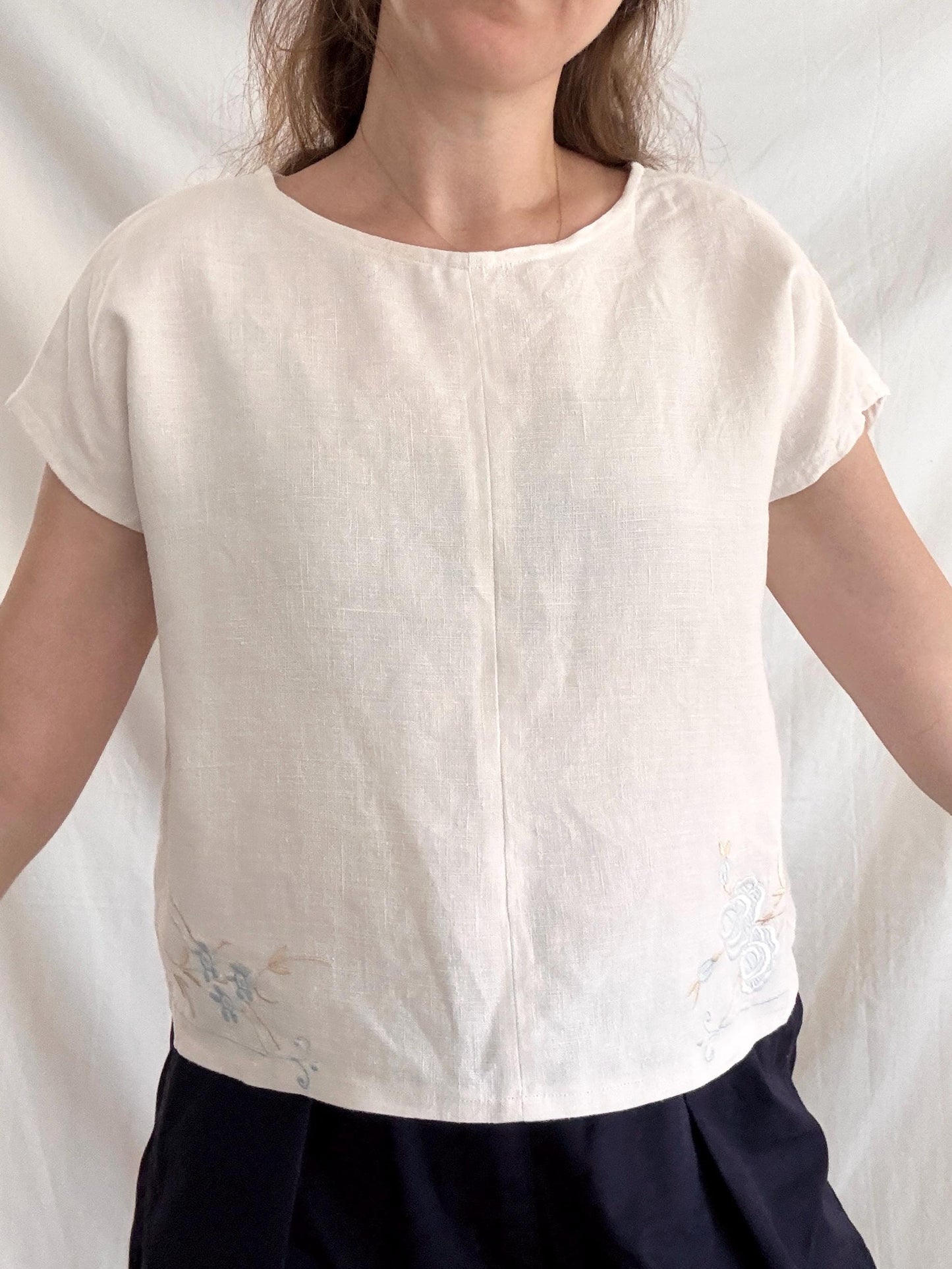 Embroidered White Top; One of a Kind Summer Top