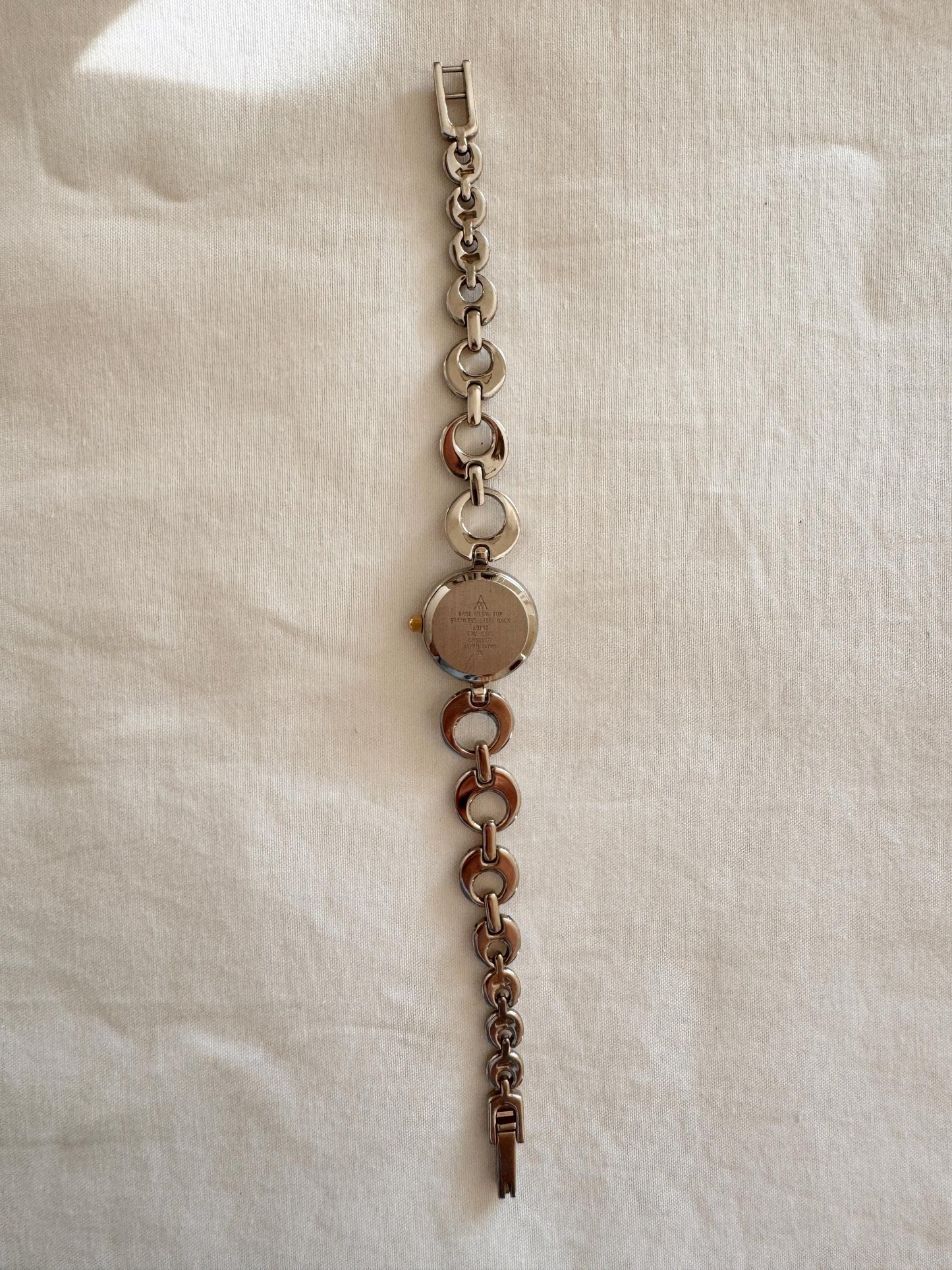 Dainty Bracelet Watch; Vintage Silver Stone Watch
