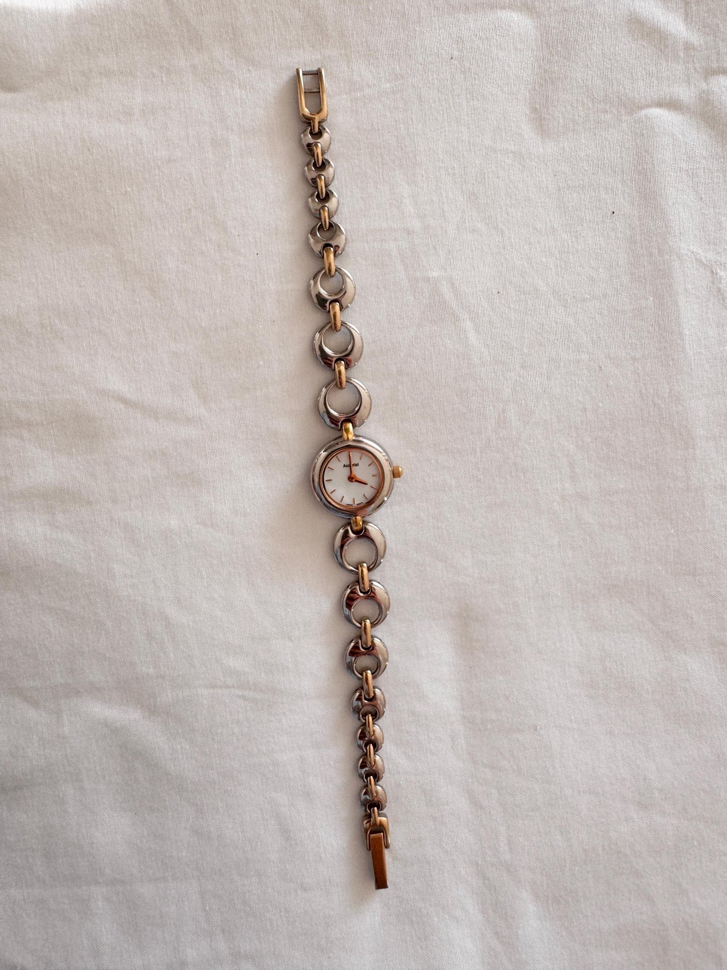 Dainty Bracelet Watch; Vintage Silver Stone Watch