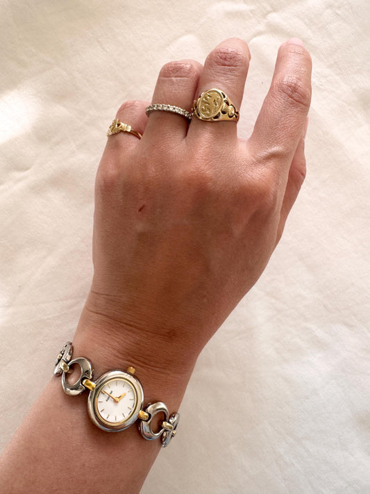 Dainty Bracelet Watch; Vintage Silver Stone Watch