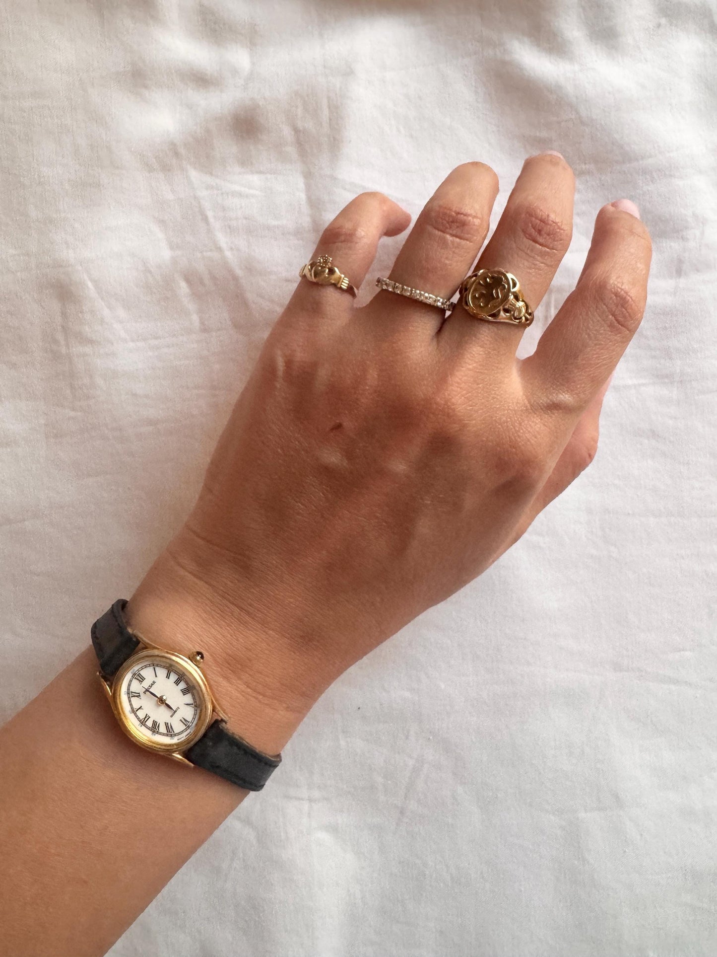 Vintage Roman Number Watch; Black Leather Watch