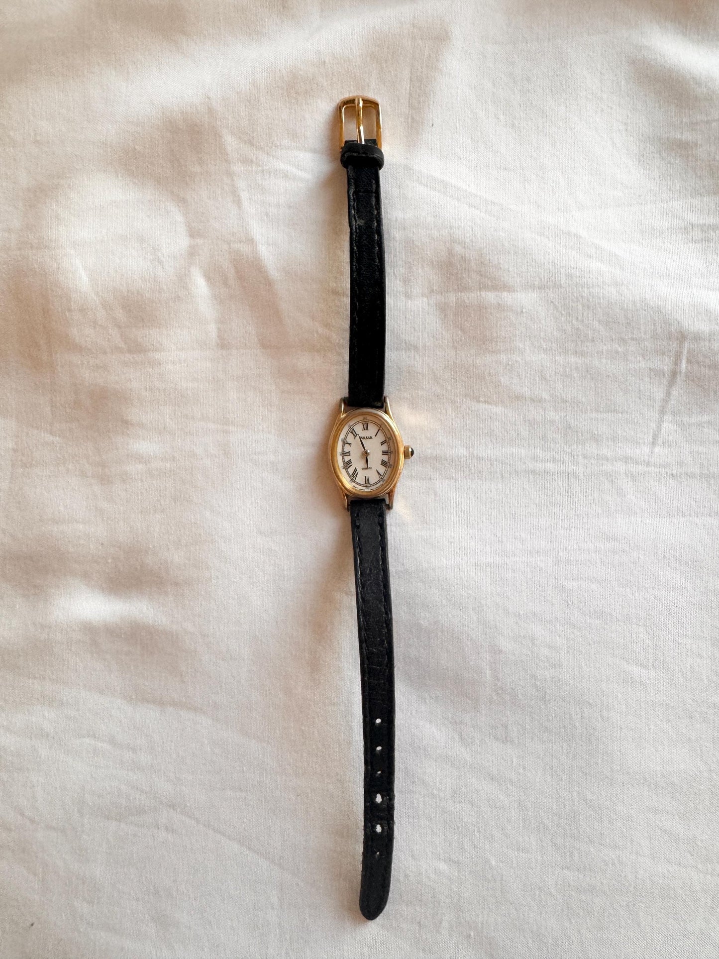 Vintage Roman Number Watch; Black Leather Watch