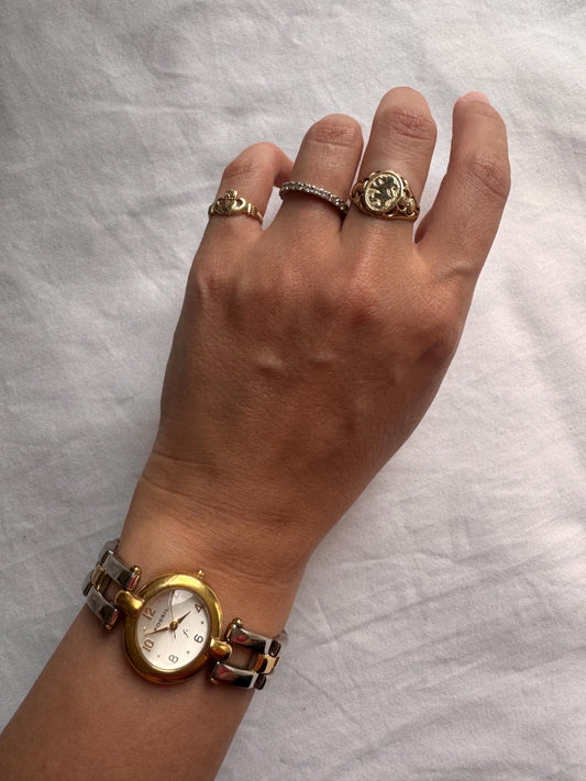 Chain Bracelet Watch; Vintage Gold Silver Stone Watch