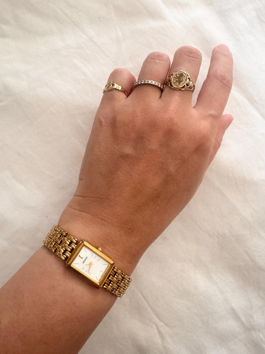 Vintage Seiko Rectangular Watch - Dainty Gold Wristwatch