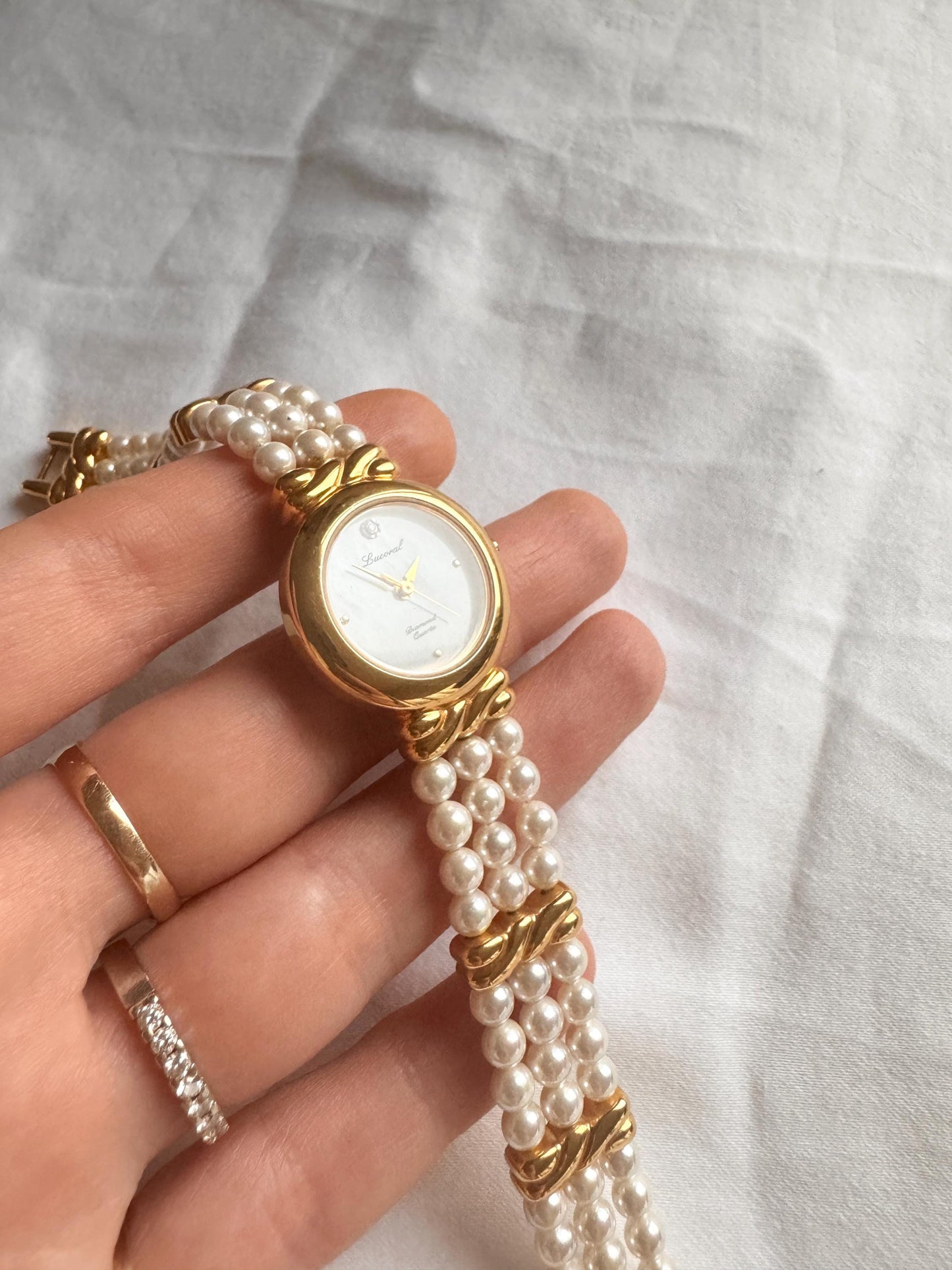 Pearl Bracelet Watch; Vintage Dainty Watch