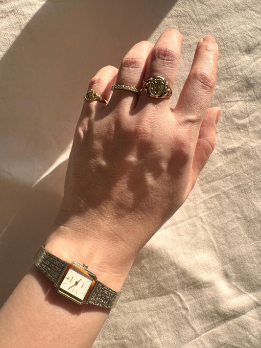 Dainty Bracelet Watch; Vintage Silver Gold Look Watch