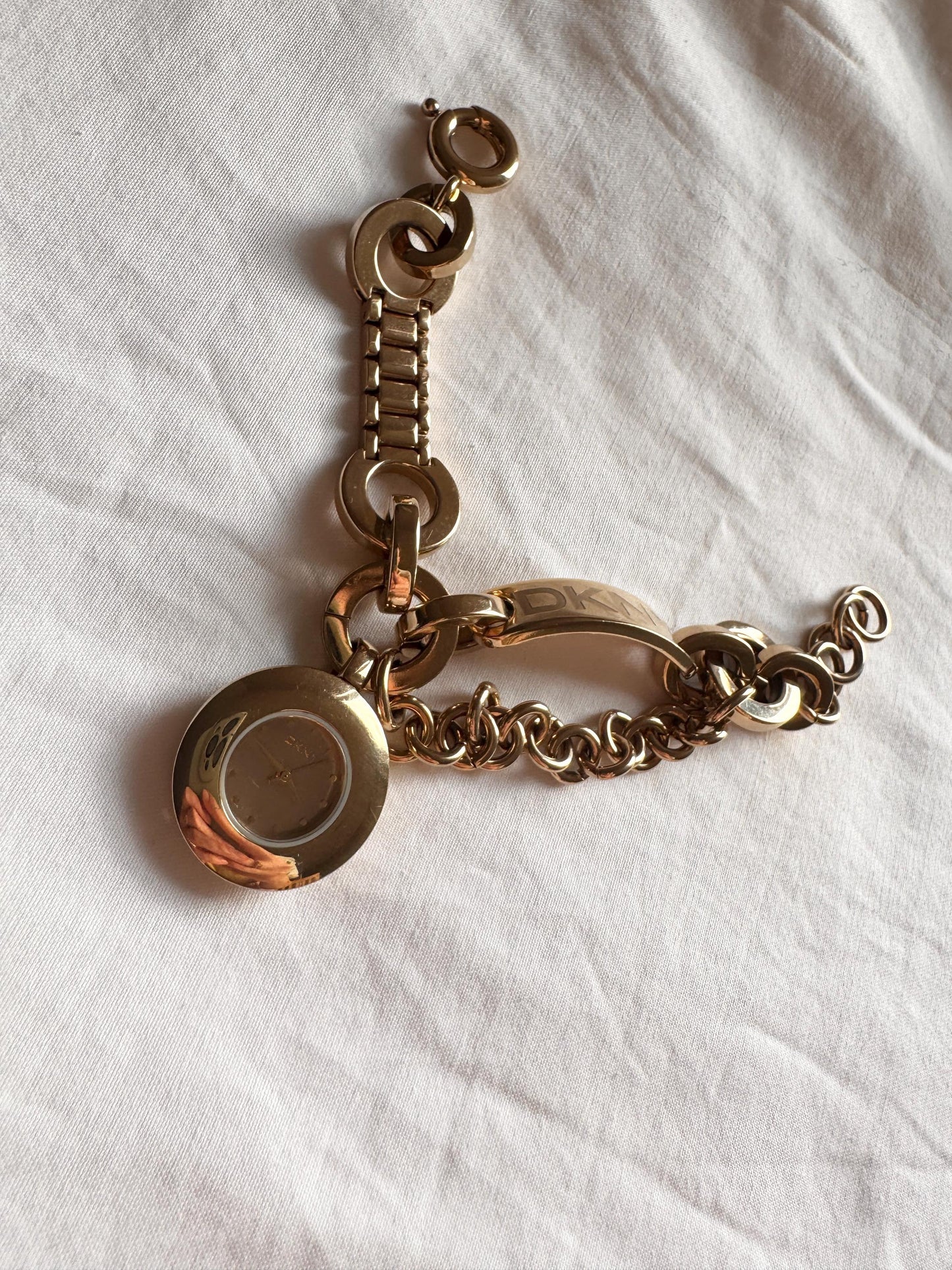 Charm Heart Bracelet Watch; Anne Klein Chain Watch