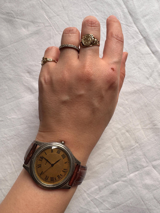 Men's Leather Watch; Vintage Chunky Watch