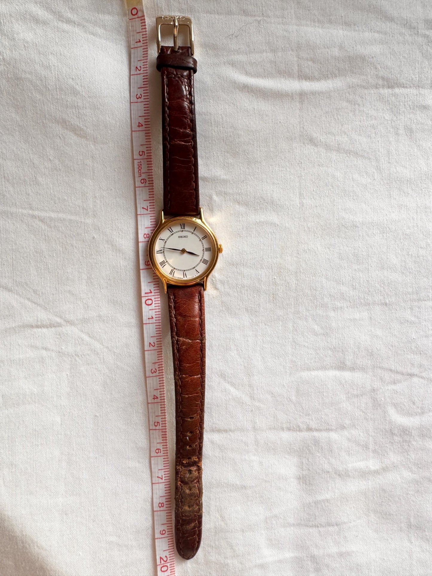 Vintage Seiko Watch; Leather Roman Numeral Watch