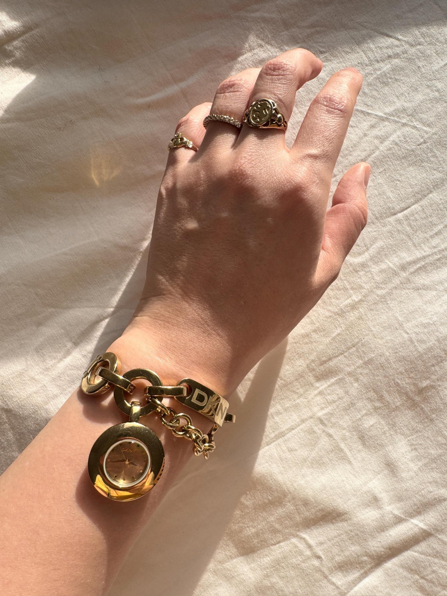 Charm Heart Bracelet Watch; Anne Klein Chain Watch