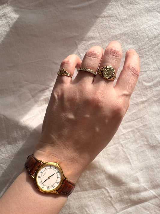 Vintage Seiko Watch; Leather Roman Numeral Watch