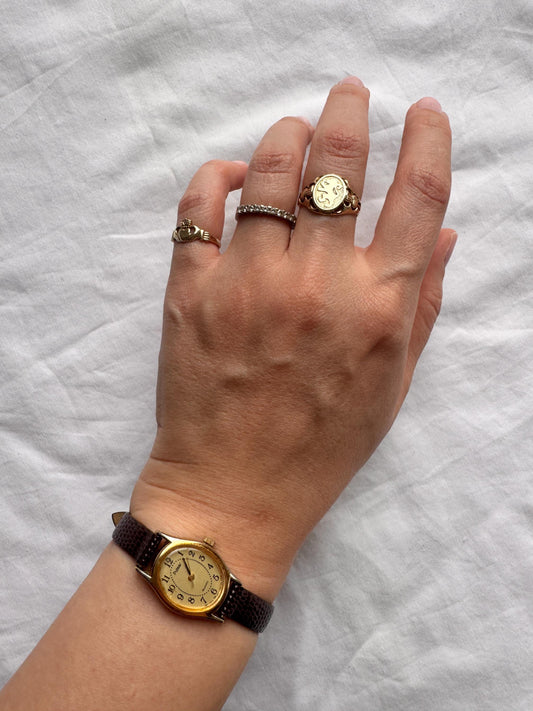 Vintage Leather Watch; Oval Vintage Watch