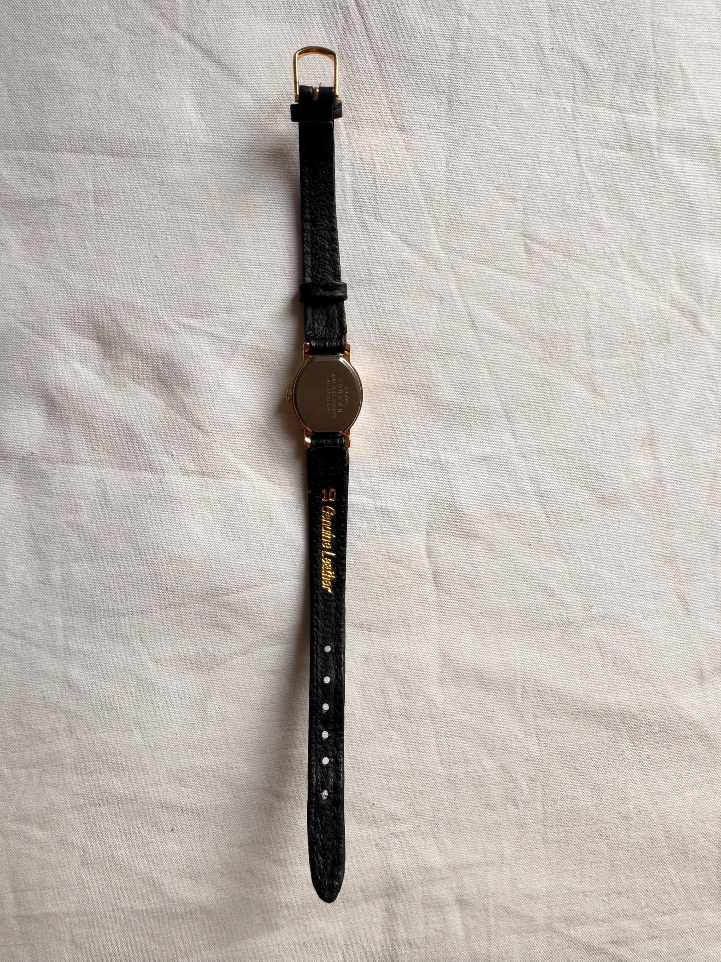 Vintage Black Leather Watch; Oval Vintage Watch