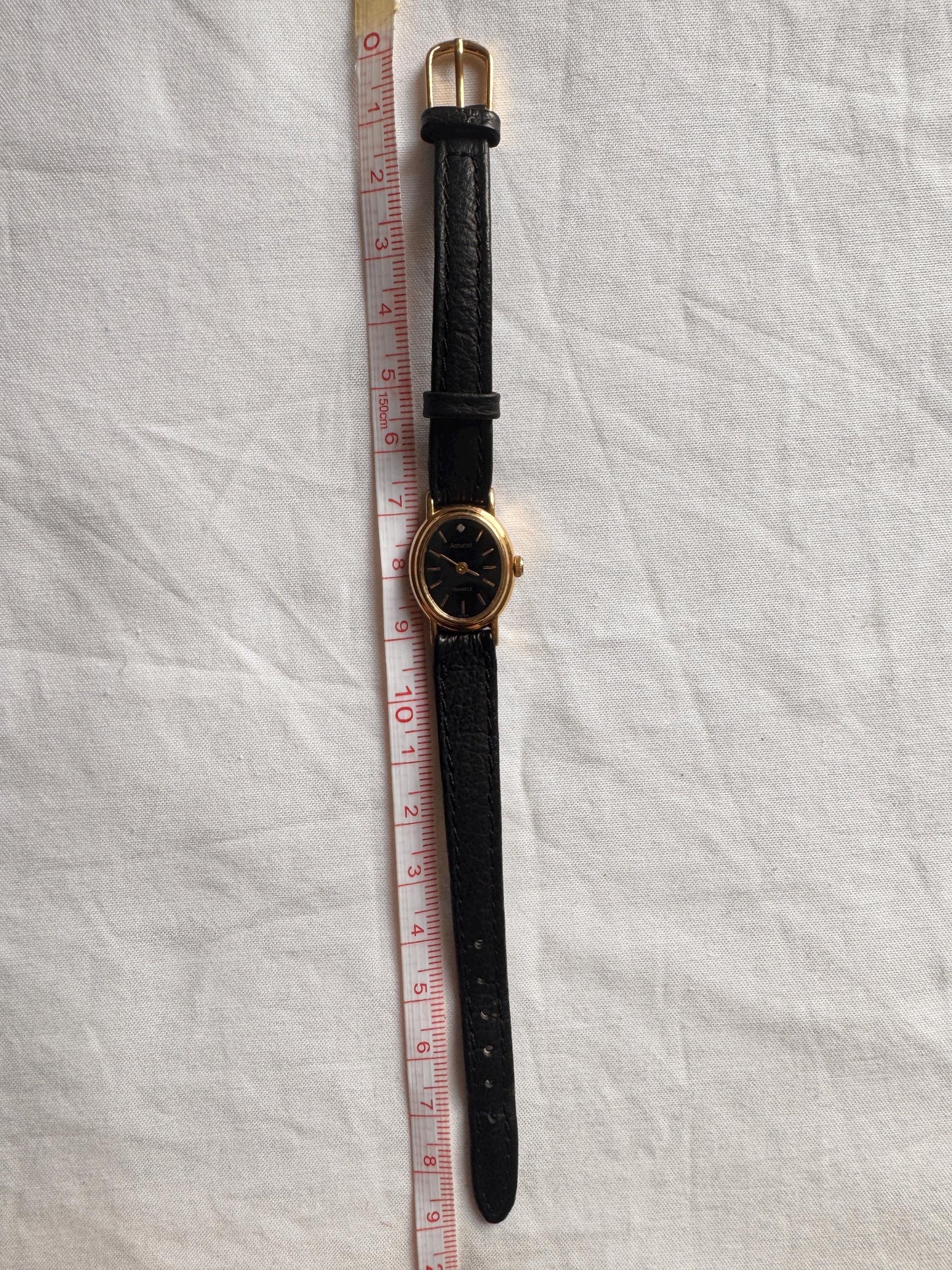 Vintage Black Leather Watch; Oval Vintage Watch