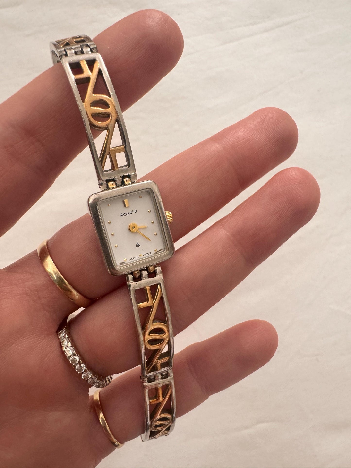 Vintage Bracelet Watch; Dainty Silver Look Watch