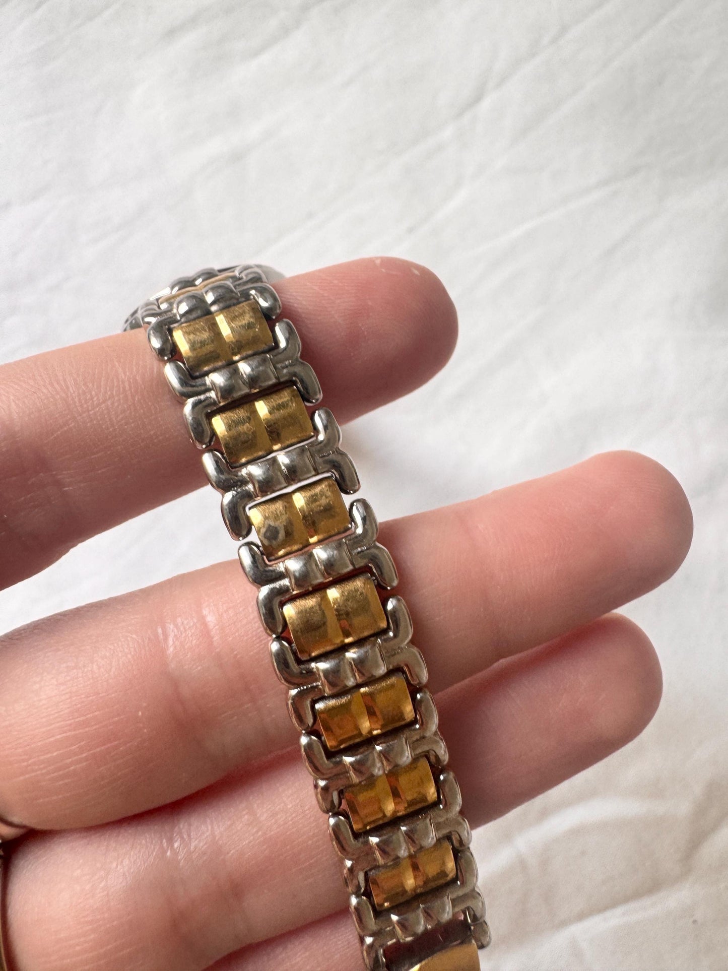 Vintage Seiko Wristwatch; Gold Silver Look Stone Watch