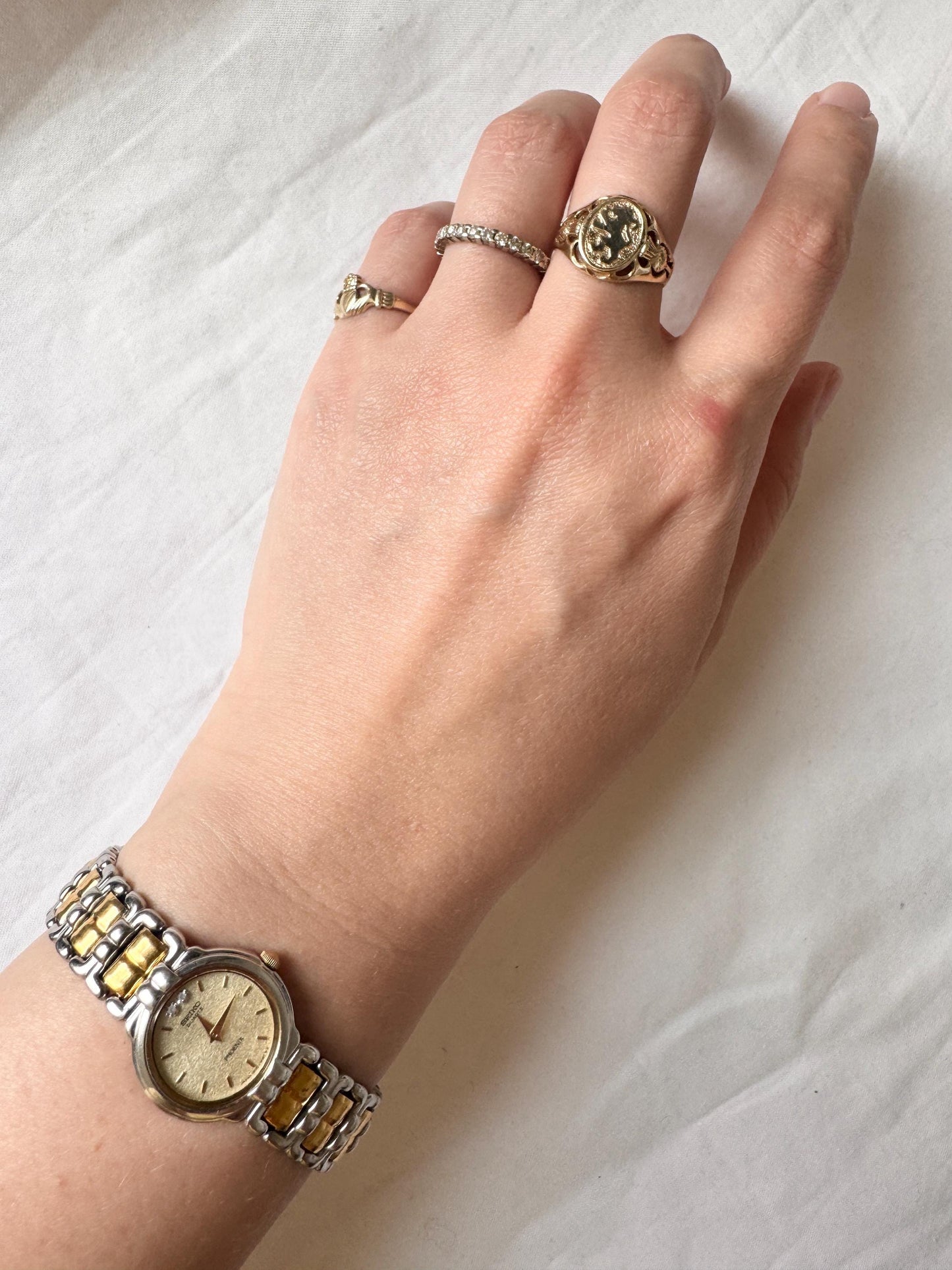 Vintage Seiko Wristwatch; Gold Silver Look Stone Watch