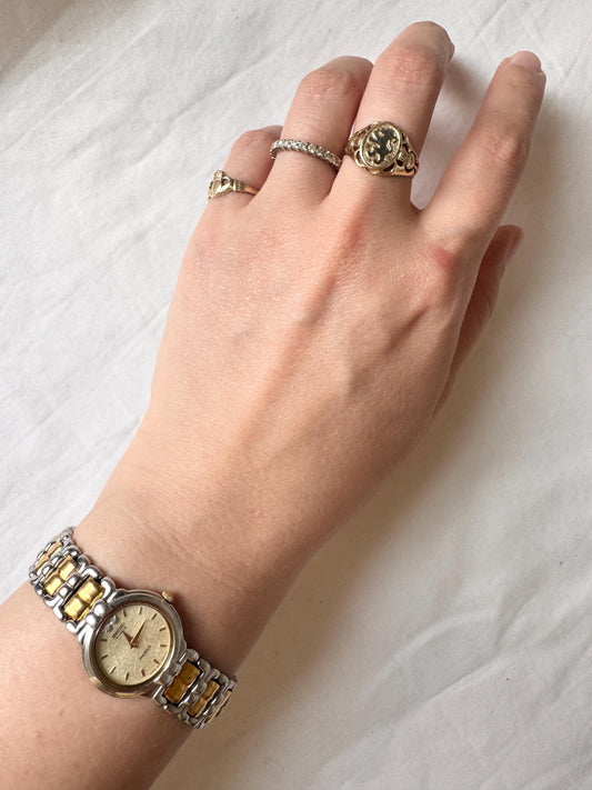 Vintage Seiko Wristwatch; Gold Silver Look Stone Watch