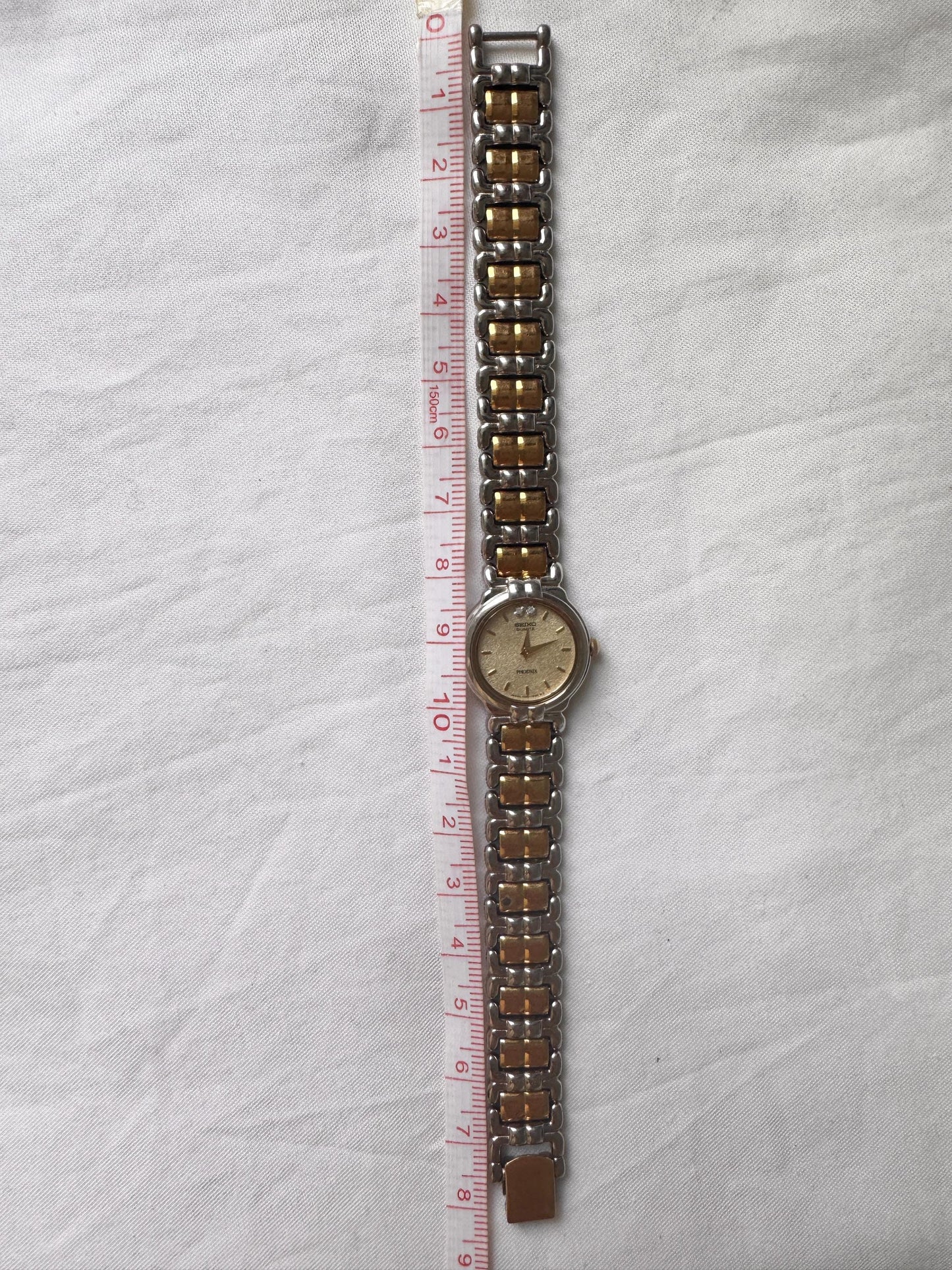 Vintage Seiko Wristwatch; Gold Silver Look Stone Watch