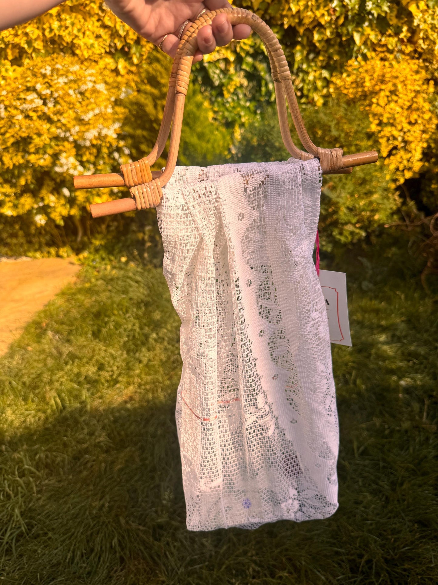 Lace Shopping Bag; Upcycled Handmade Rattan Bag