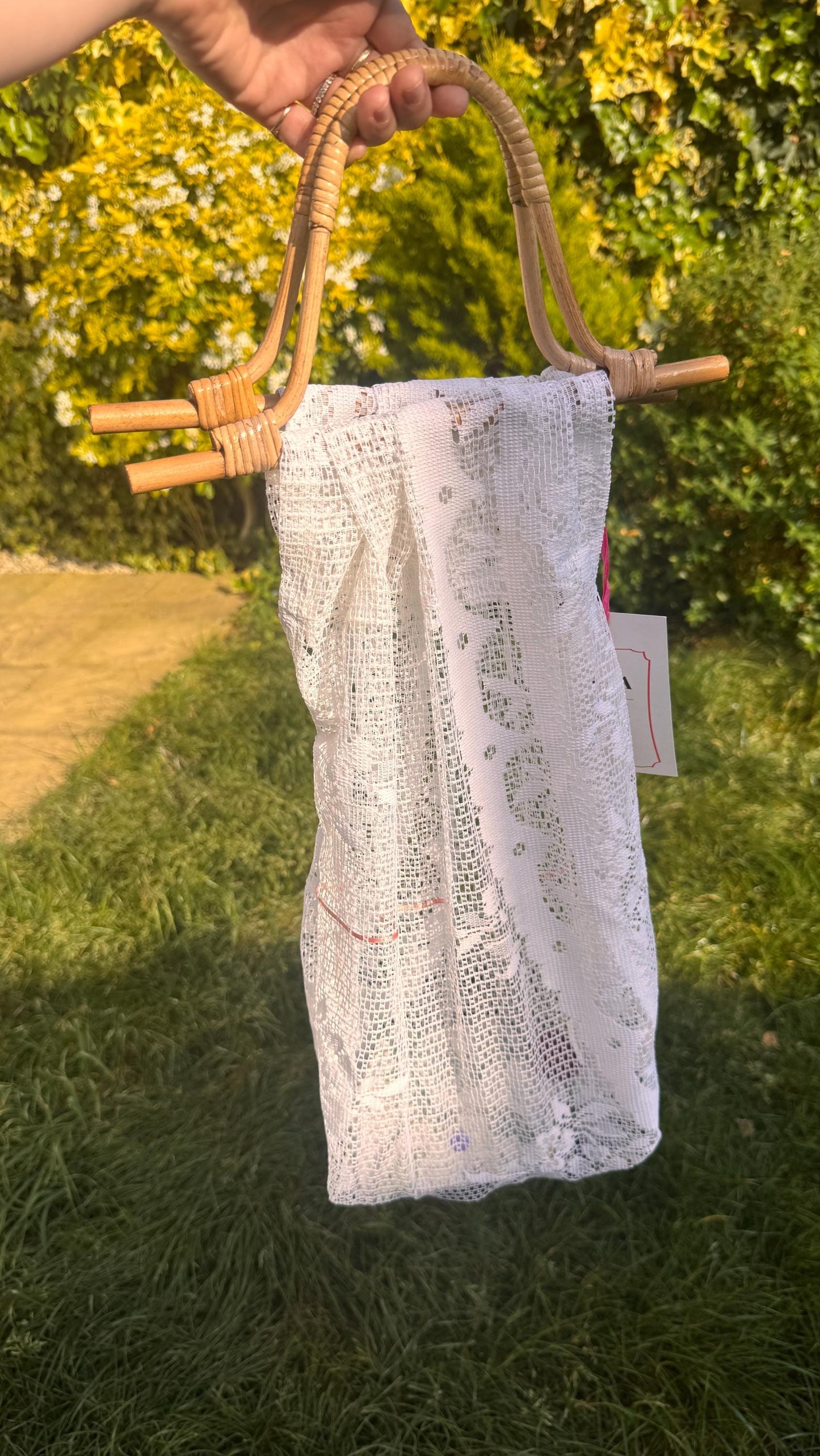 Lace Shopping Bag; Upcycled Handmade Rattan Bag