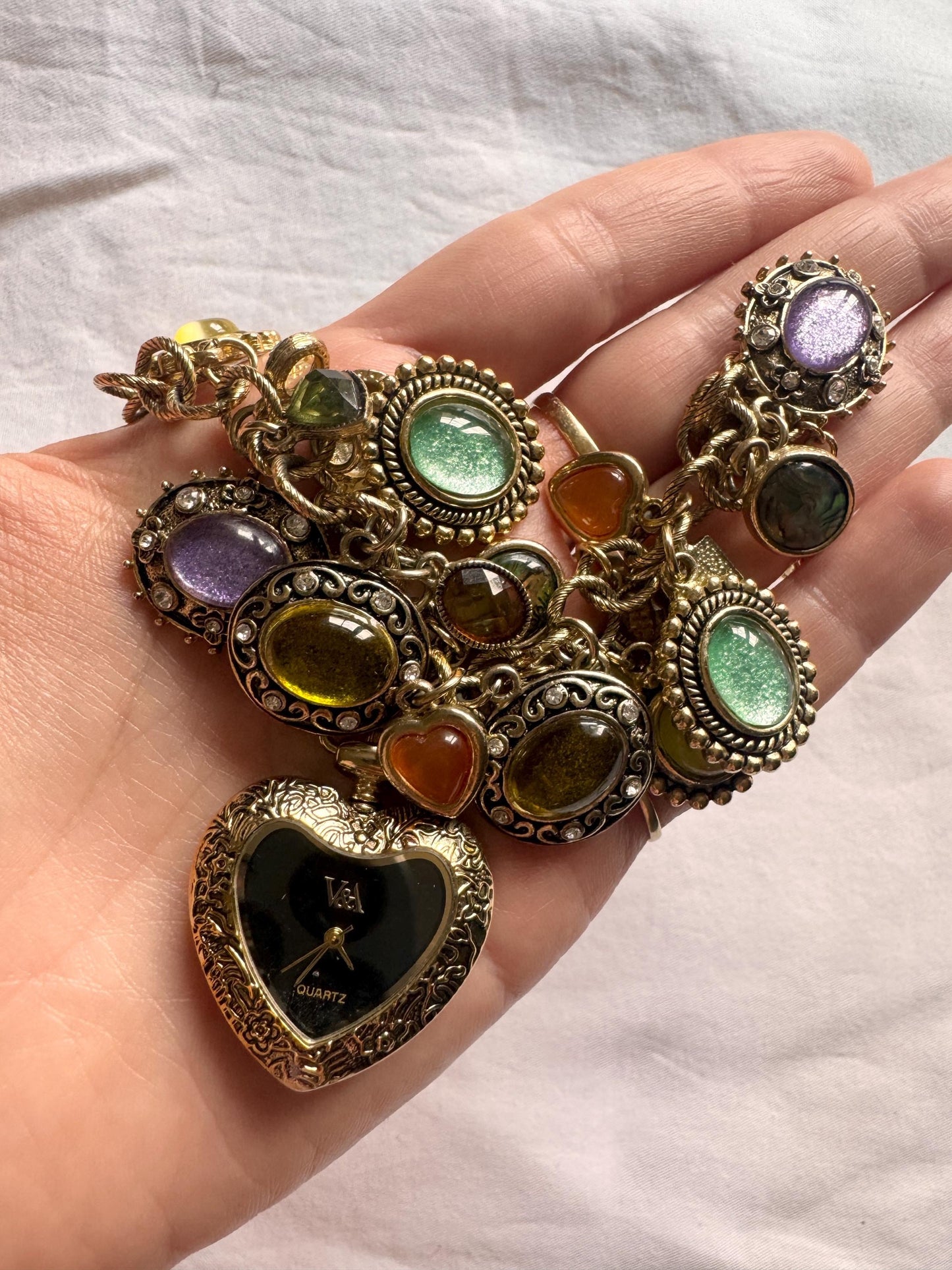 Charm Heart Bracelet Watch; Victoria Albert Chain Watch