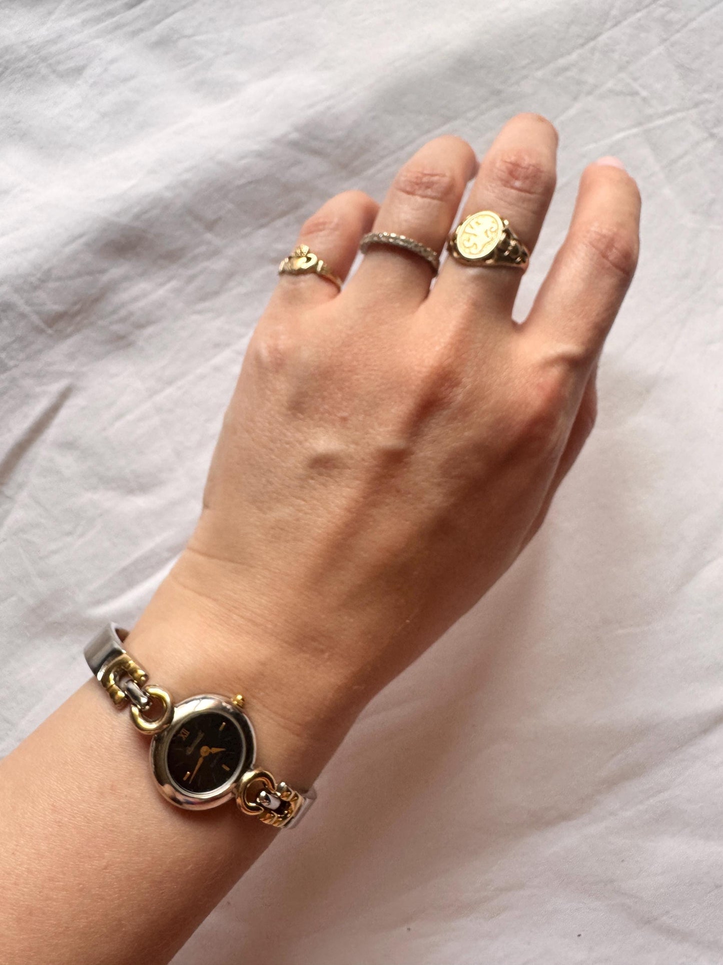 Vintage Bangle Watch; Dainty Gold Silver Watch