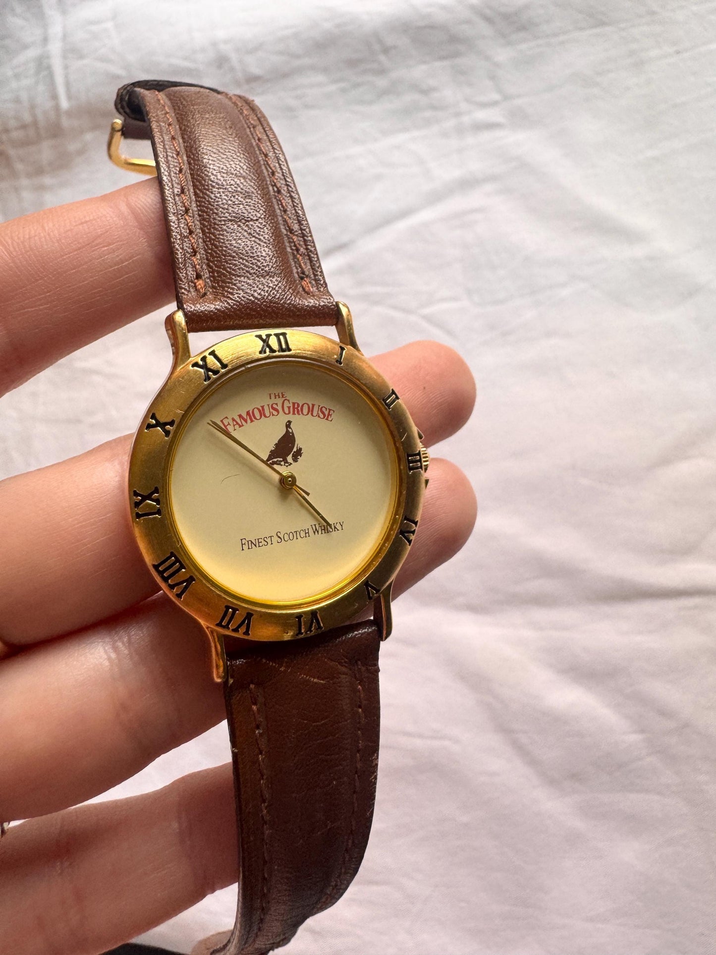 Vintage Famous Grouse Watch; 90s Brown Leather Watch