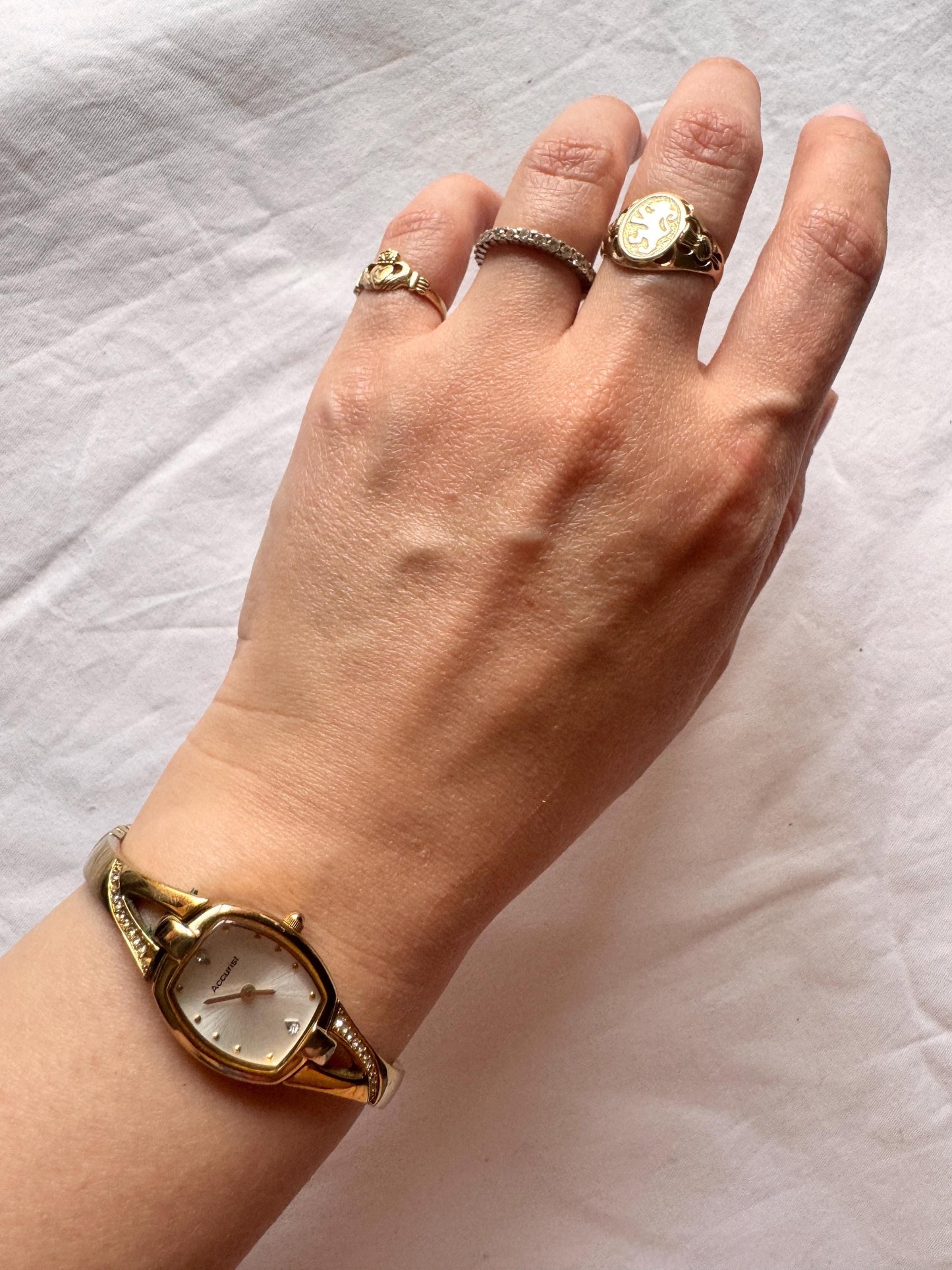 Vintage Bracelet Watch; Square Stone Watch