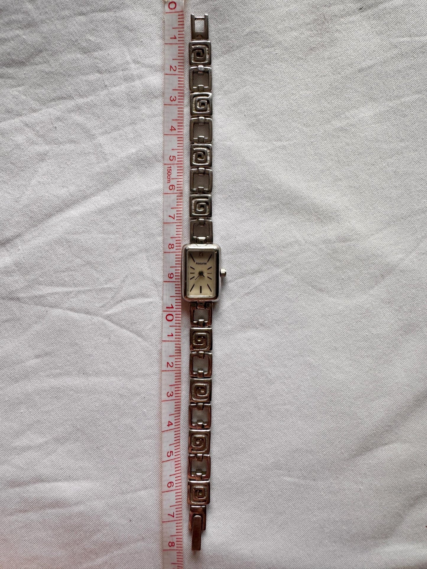 Dainty Square Watch; Vintage Silver Stone Watch