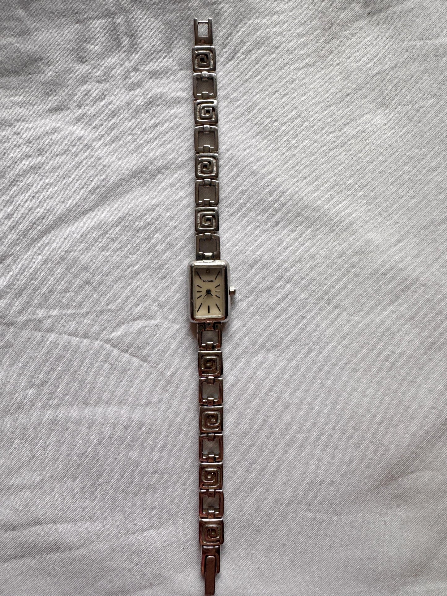 Dainty Square Watch; Vintage Silver Stone Watch