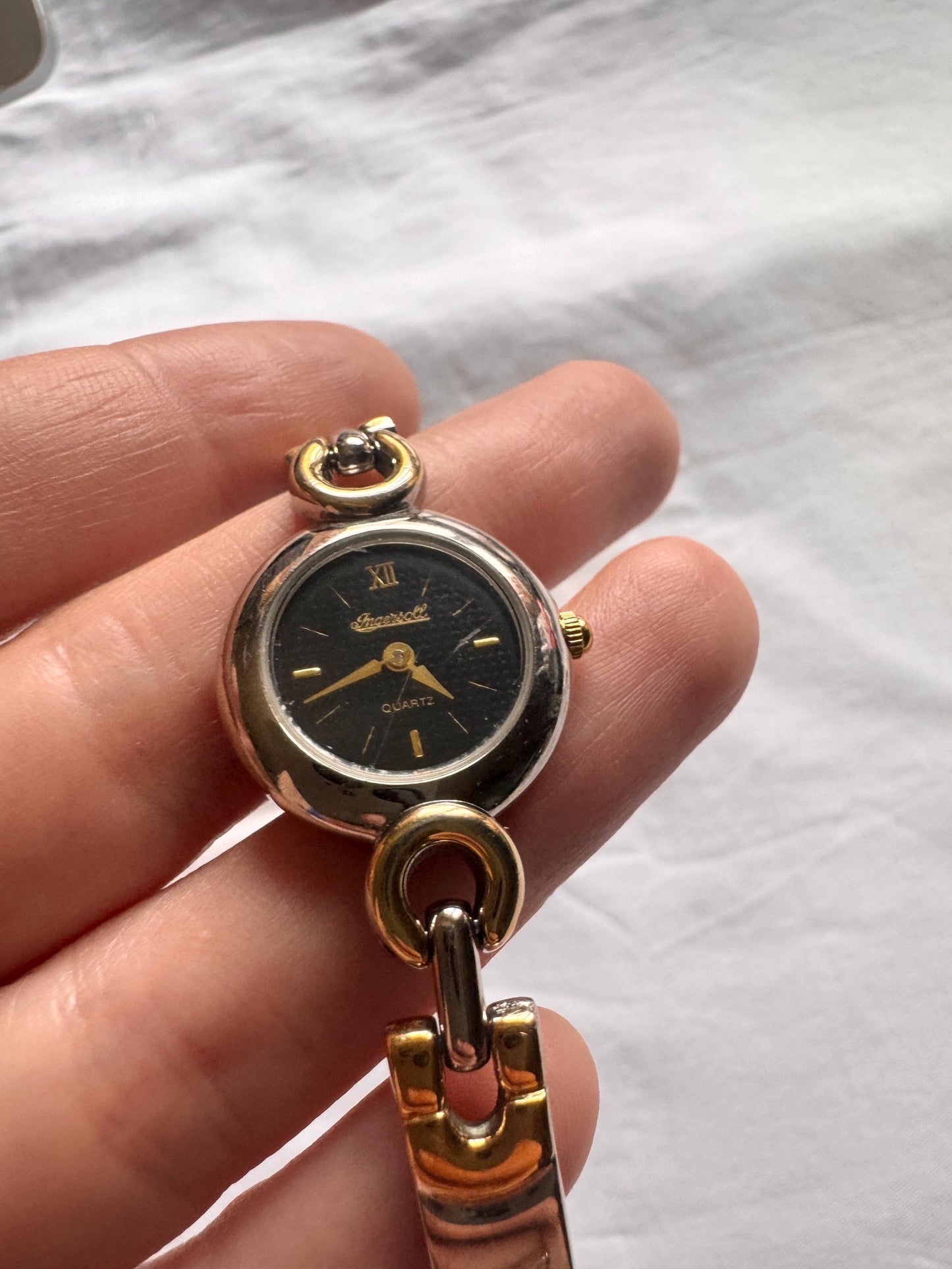 Vintage Bangle Watch; Dainty Gold Silver Watch