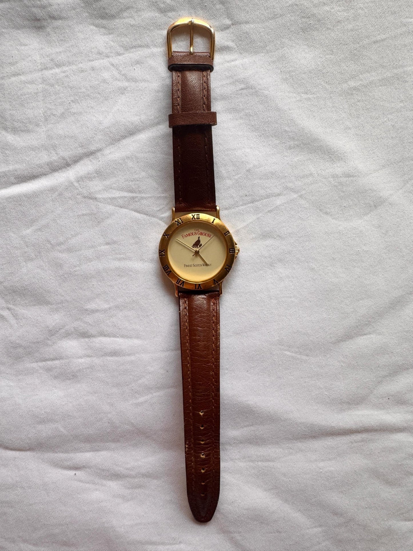 Vintage Famous Grouse Watch; 90s Brown Leather Watch