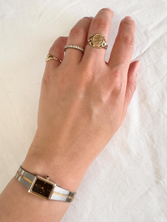 80s Bracelet Watch; Vintage Silver Gold Look Watch