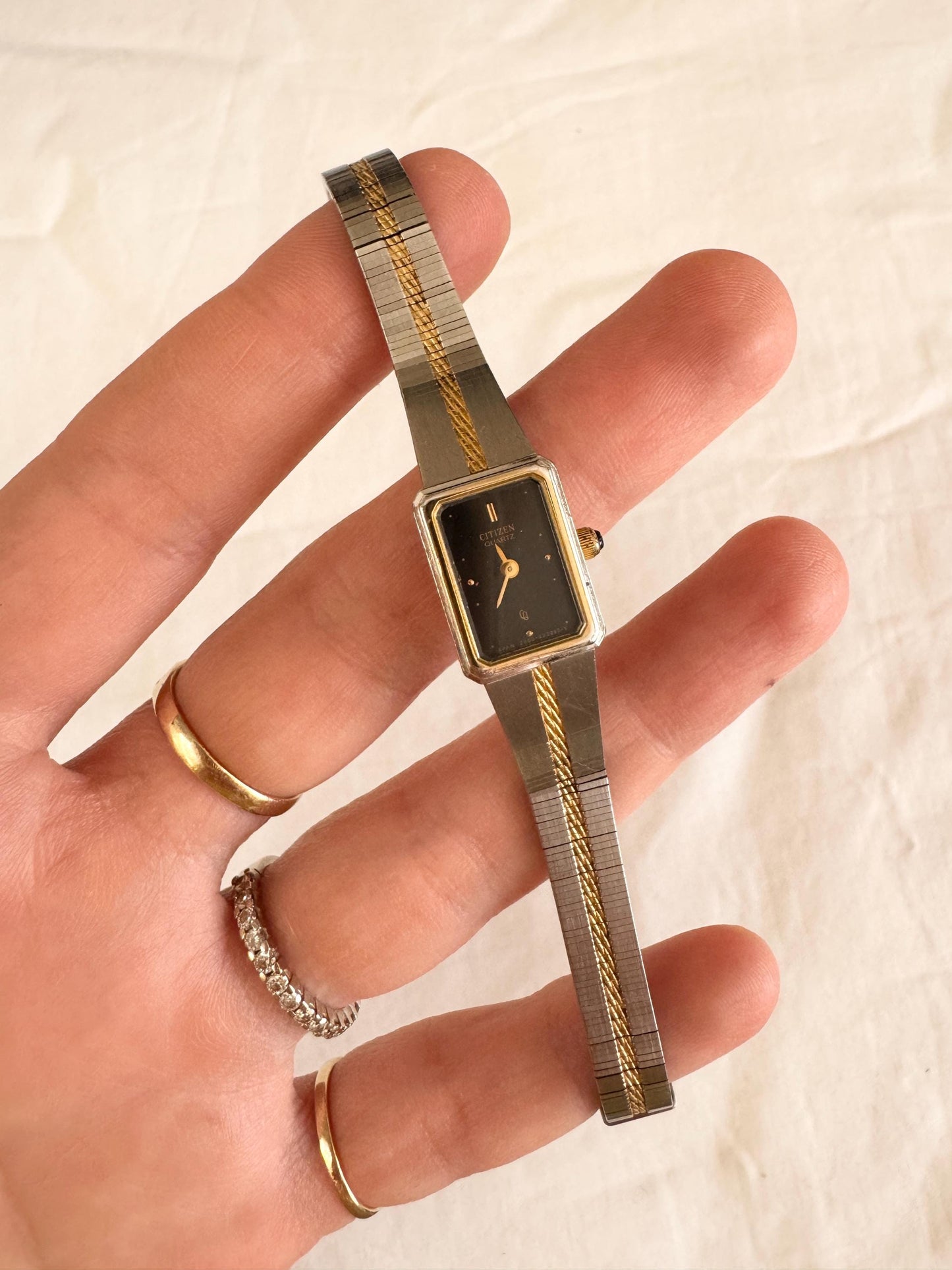 80s Bracelet Watch; Vintage Silver Gold Look Watch