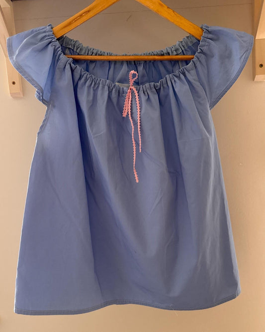 Blue Flowy Top;  Cottagecore Tie Blouse