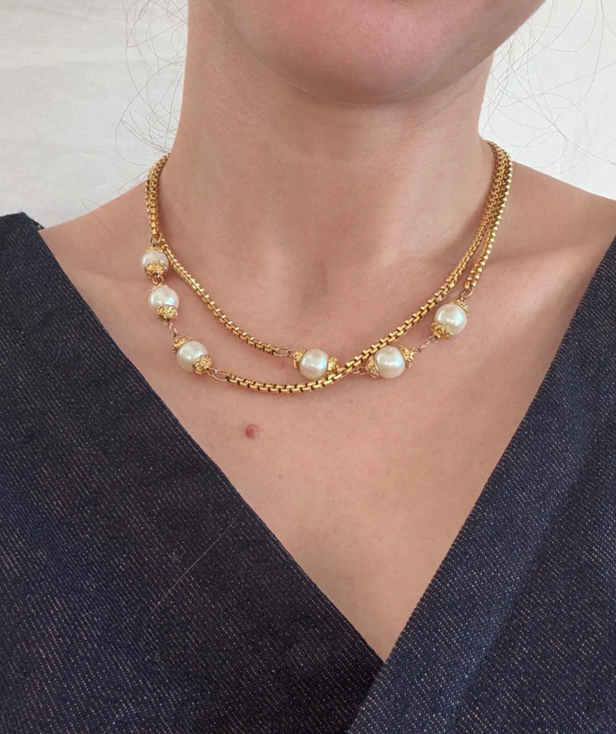 Vintage Pearl Braided Necklace; 80s Necklace